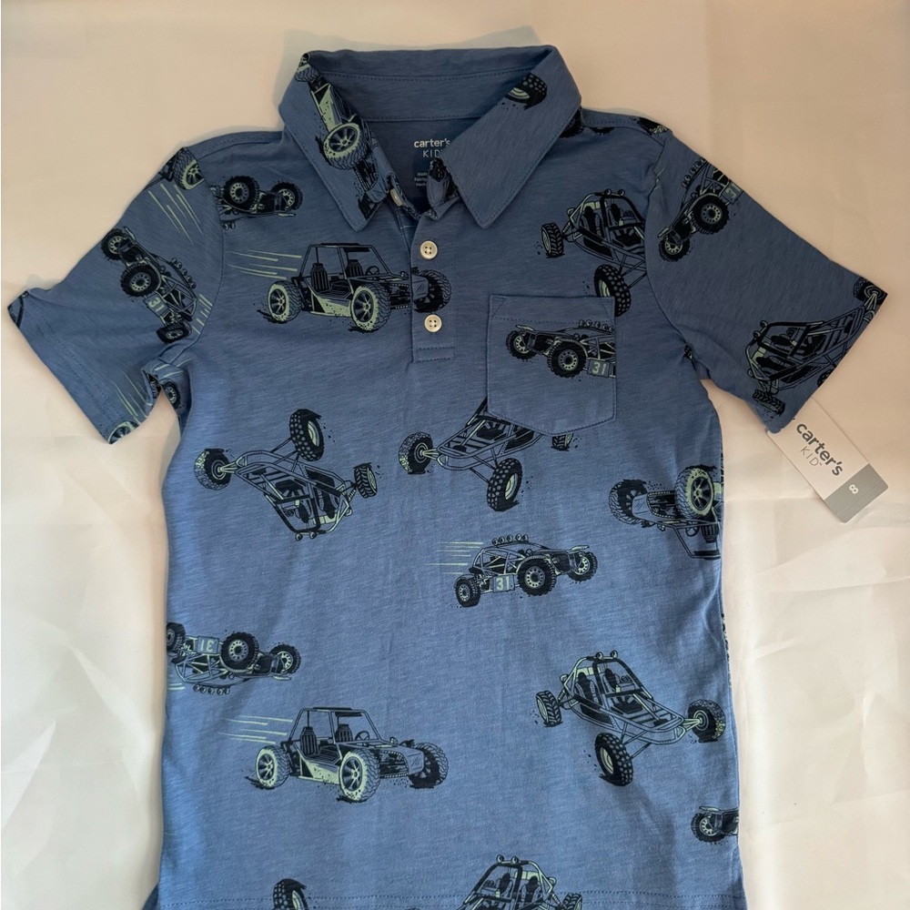NWT, CARTER’S Blue Polo Shirt with Print Size 8 - Picture 5 of 12
